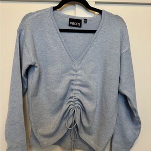 Pieces Women's Light Blue V-Neck Sweater